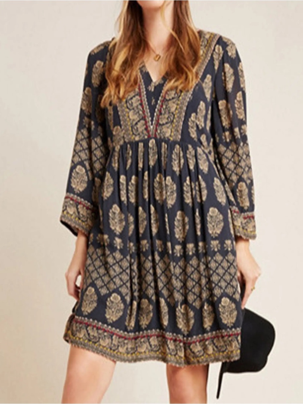 Maeve by Anthropologie Avalon Embroidered Shift Dress Black Motif Small